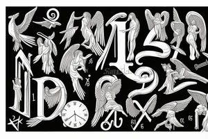 Roman, angels, falling angels, Jesus cross, libra, 7, 12-25-20 Roman numerals , space, time, birds tattoo idea