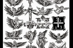 Roman, angels, falling angels, Jesus cross, libra, 7, 12-25-20 Roman numerals , space, time, birds tattoo idea