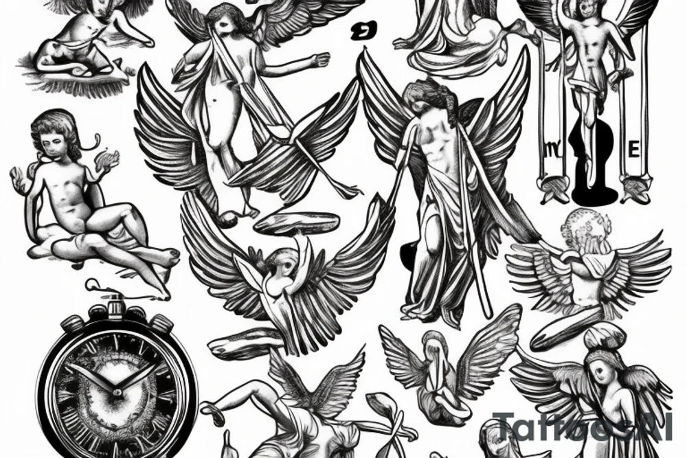 Roman, angels, falling angels, Jesus cross, libra, 7, 12-25-20 Roman numerals , space, time, birds tattoo idea