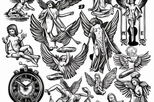 Roman, angels, falling angels, Jesus cross, libra, 7, 12-25-20 Roman numerals , space, time, birds tattoo idea