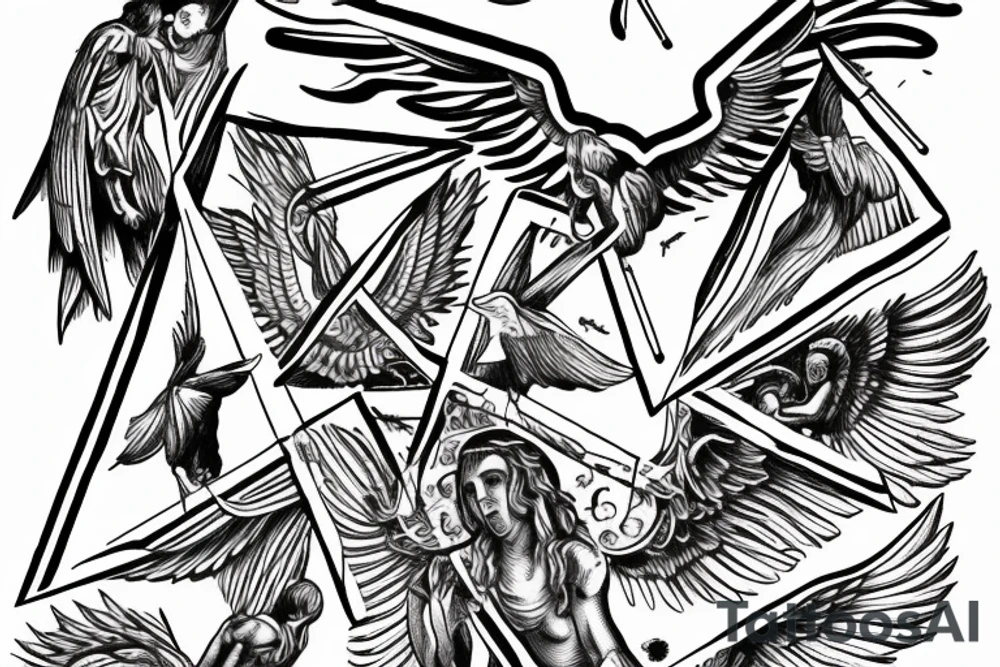 Roman, angels, falling angels, Jesus cross, libra, 7, 12-25-20 Roman numerals , space, time, birds tattoo idea