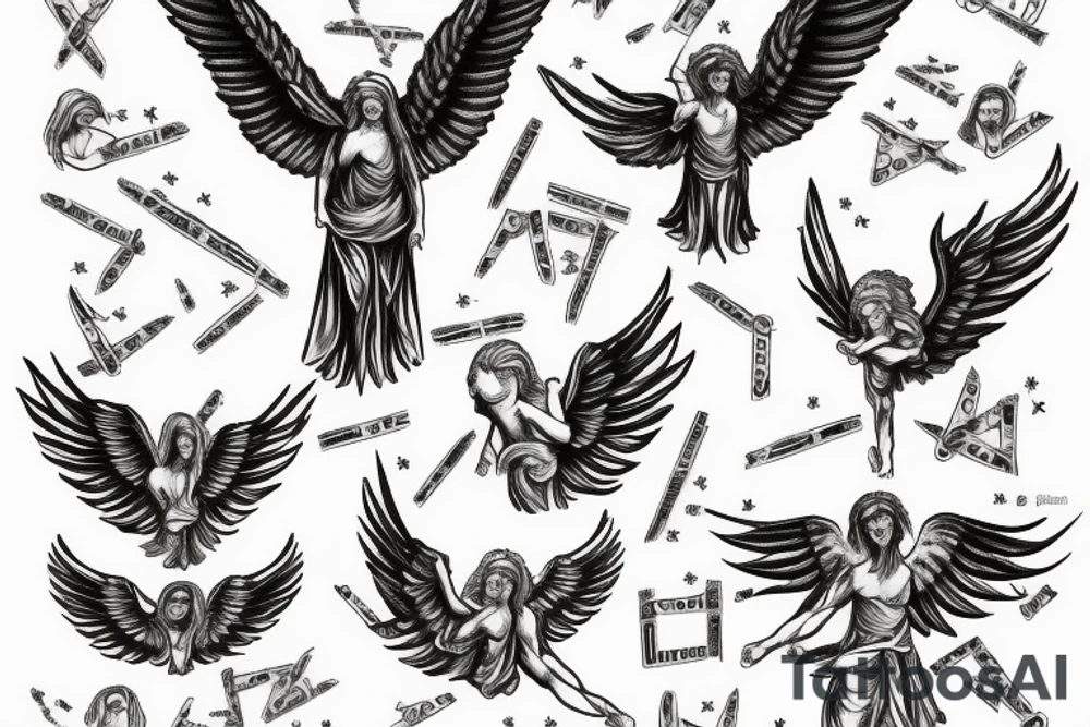 Roman, angels, falling angels, Jesus cross, libra, 7, 12-25-20 Roman numerals , space, time, birds tattoo idea