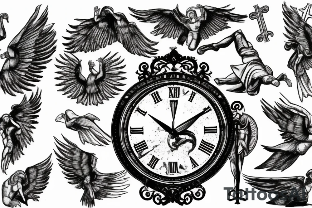 Roman, angels, falling angels, Jesus cross, libra, 7, 12-25-20 Roman numerals , space, time, birds tattoo idea