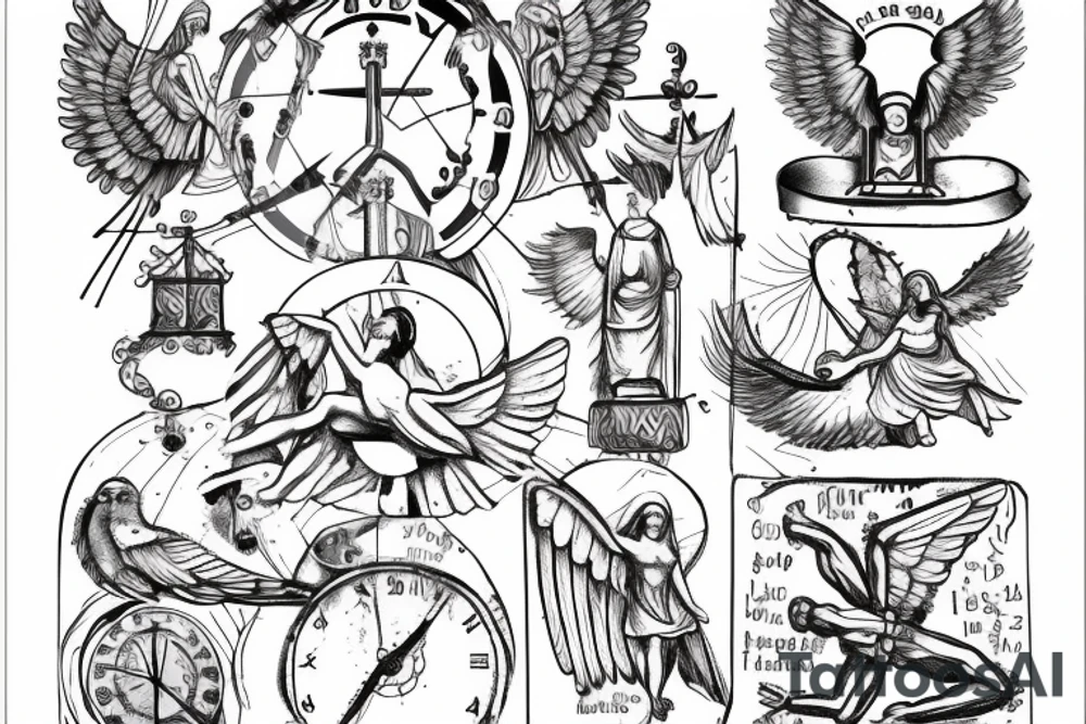 Roman, angels, falling angels, Jesus cross, libra, 7, 12-25-20 Roman numerals , space, time, birds tattoo idea