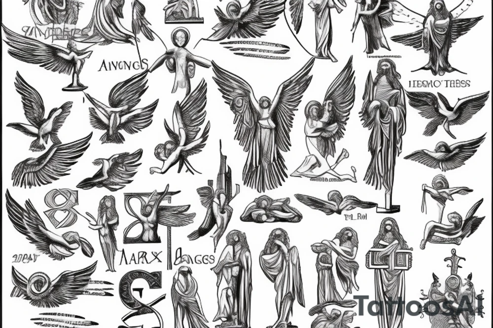 Roman, angels, falling angels, Jesus cross, libra, 7, 12-25-20 Roman numerals , space, time, birds tattoo idea