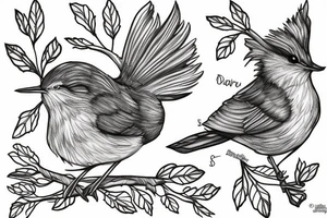 Wren on branch in front of full moon tattoo idea