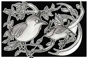 Wren on branch in front of full moon tattoo idea