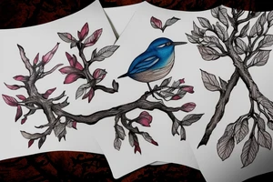 Wren on branch in front of full moon tattoo idea