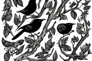 Wren on branch in front of full moon tattoo idea