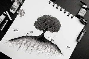 a tree planted by the water that sends out its roots by the stream tattoo idea