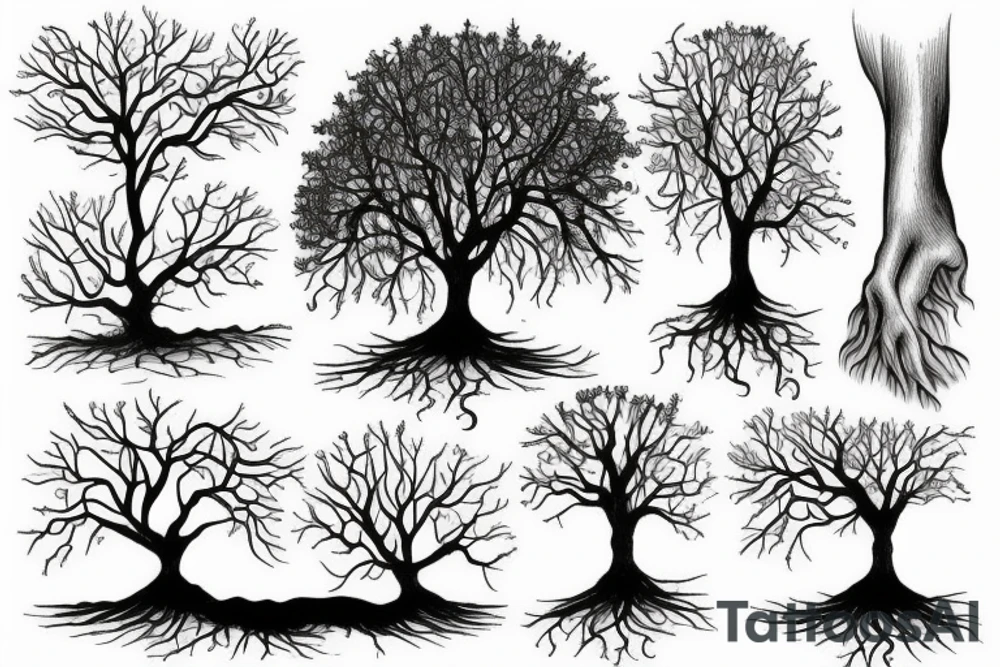 a tree planted by the water that sends out its roots by the stream tattoo idea