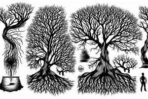 a tree planted by the water that sends out its roots by the stream tattoo idea