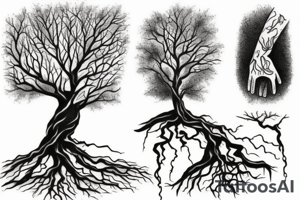a tree planted by the water that sends out its roots by the stream tattoo idea