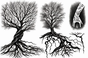 a tree planted by the water that sends out its roots by the stream tattoo idea