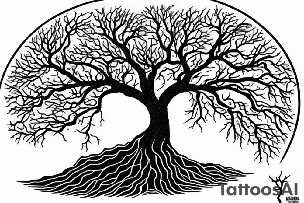 a tree planted by the water that sends out its roots by the stream tattoo idea