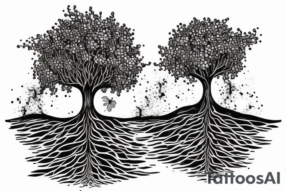 a tree planted by the water that sends out its roots by the stream tattoo idea