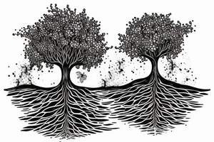 a tree planted by the water that sends out its roots by the stream tattoo idea