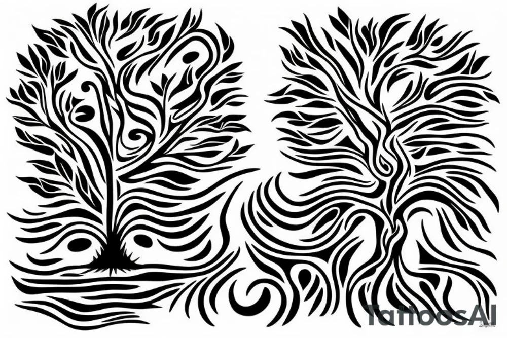 a tree planted by the water that sends out its roots by the stream tattoo idea