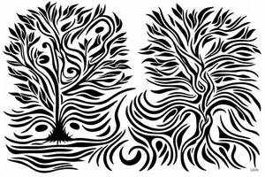 a tree planted by the water that sends out its roots by the stream tattoo idea