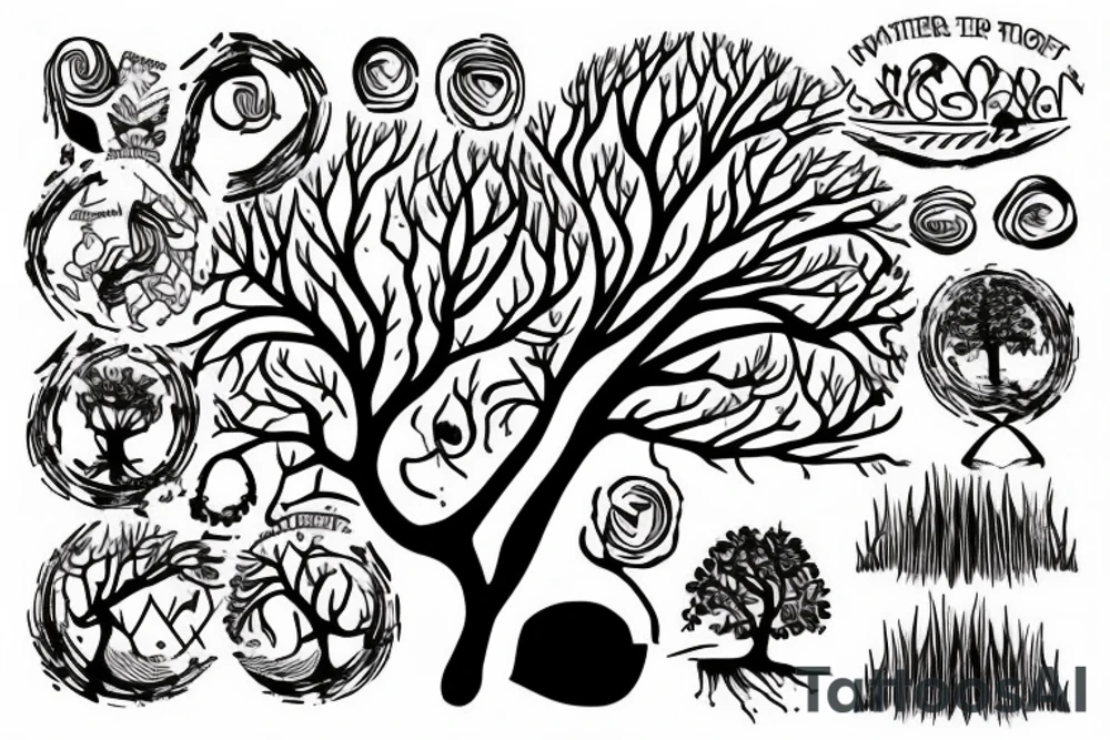 a tree planted by the water that sends out its roots by the stream tattoo idea