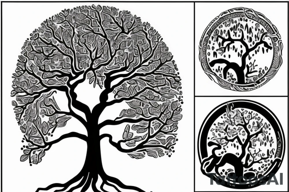 a tree planted by the water that sends out its roots by the stream tattoo idea