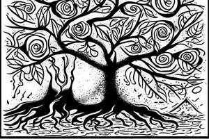 a tree planted by the water that sends out its roots by the stream tattoo idea