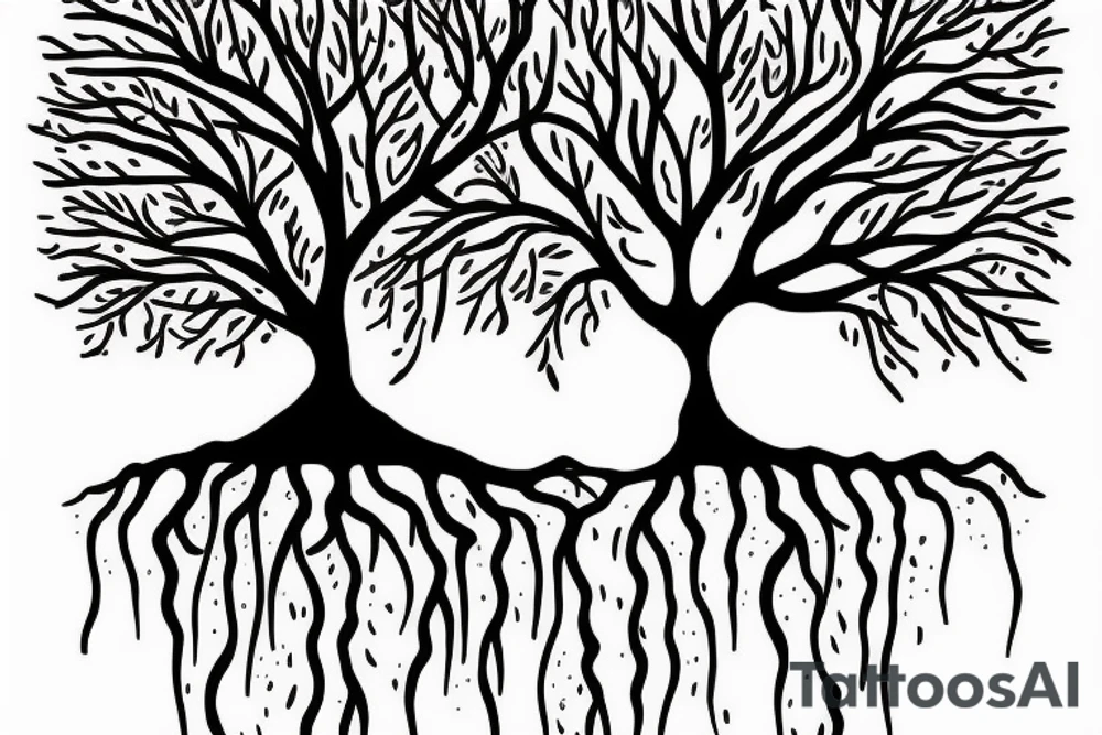 a tree planted by the water that sends out its roots by the stream tattoo idea