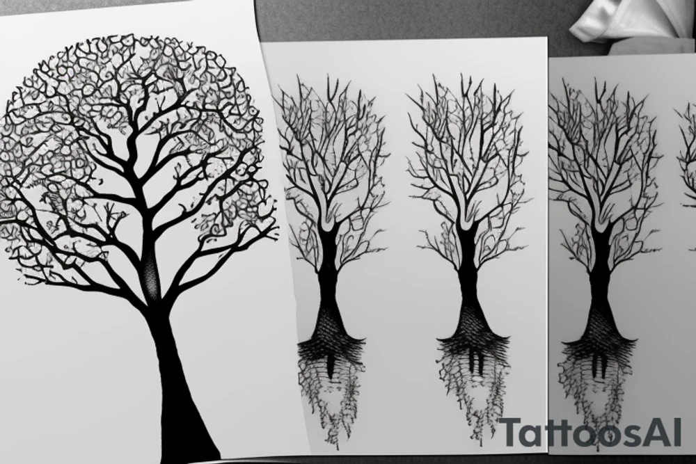 a tree planted by the water that sends out its roots by the stream tattoo idea