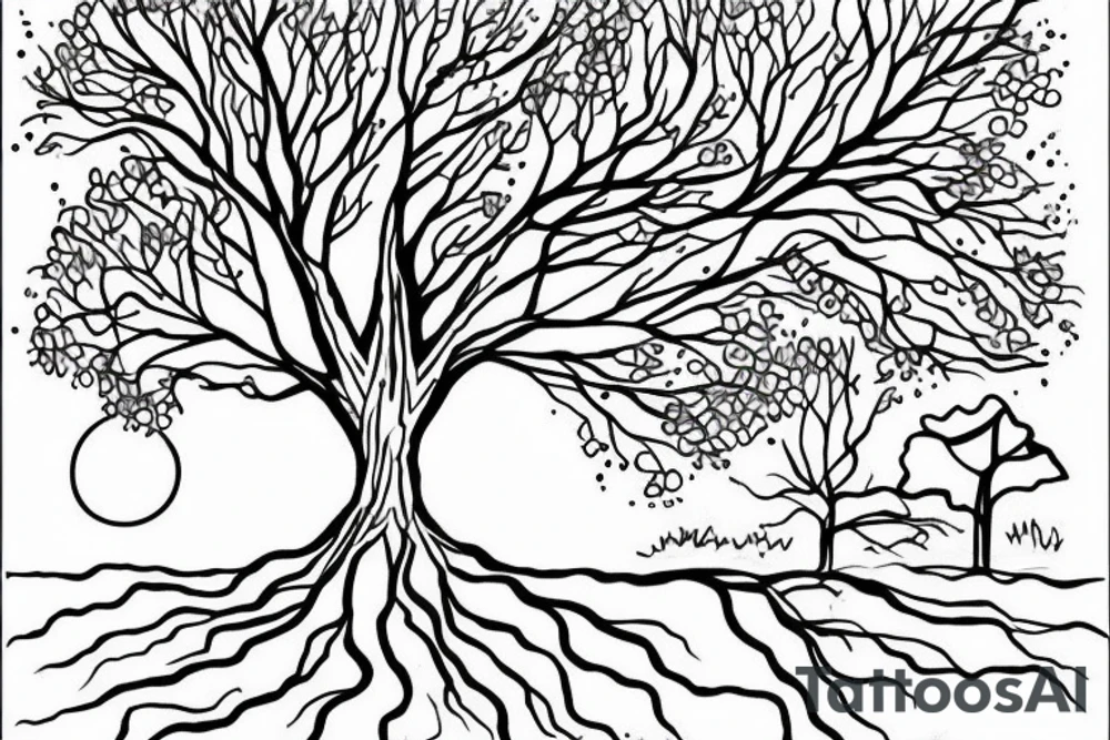 a tree planted by the water that sends out its roots by the stream tattoo idea