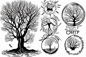 a tree planted by the water that sends out its roots by the stream tattoo idea