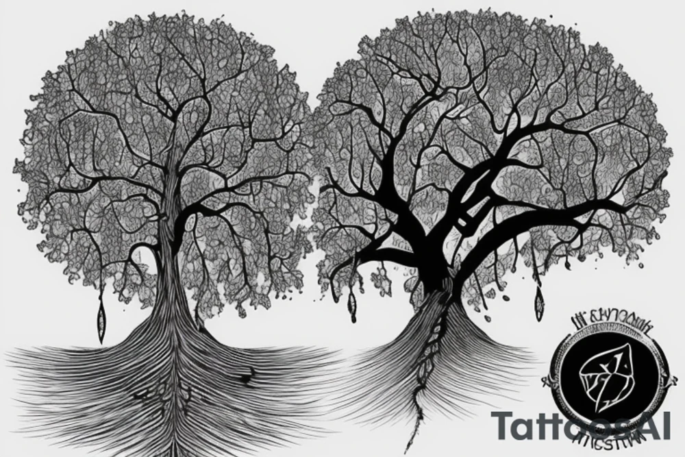 a tree planted by the water that sends out its roots by the stream tattoo idea