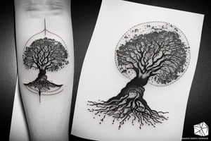 a tree planted by the water that sends out its roots by the stream tattoo idea