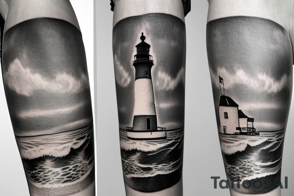 long beach island Barney Light House realistic tattoo idea