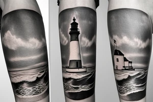 long beach island Barney Light House realistic tattoo idea