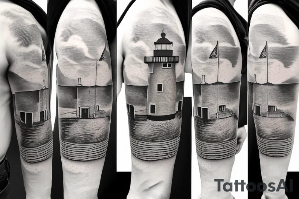 long beach island Barney Light House realistic tattoo idea