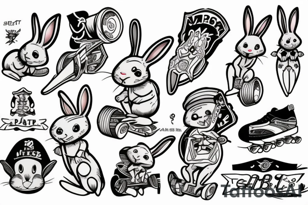 Rabbit skateboarding tattoo idea