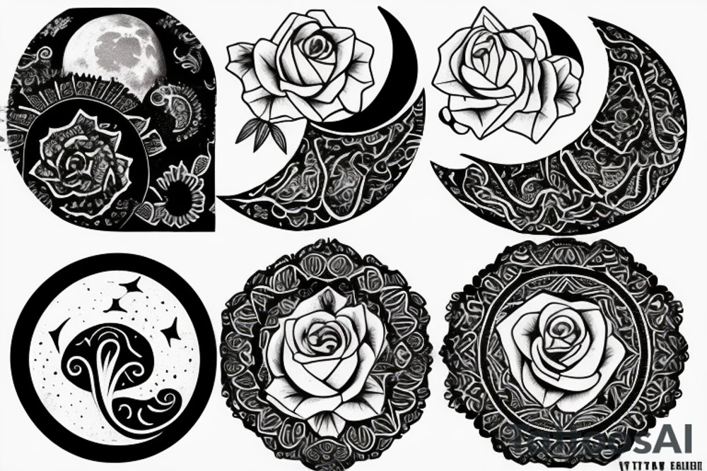 Moon phases rose tattoo idea