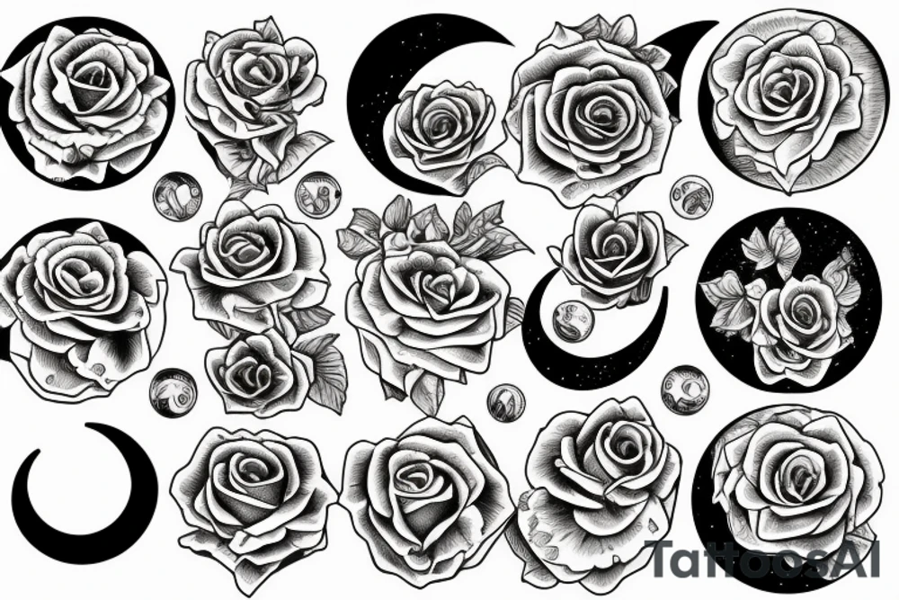 Moon phases rose tattoo idea