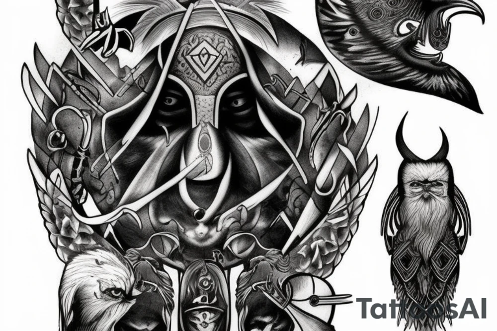 odin with mugin and munin behind him tattoo idea