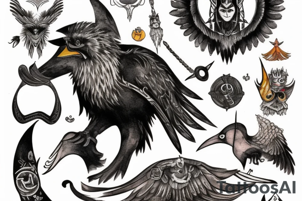 odin with mugin and munin behind him tattoo idea