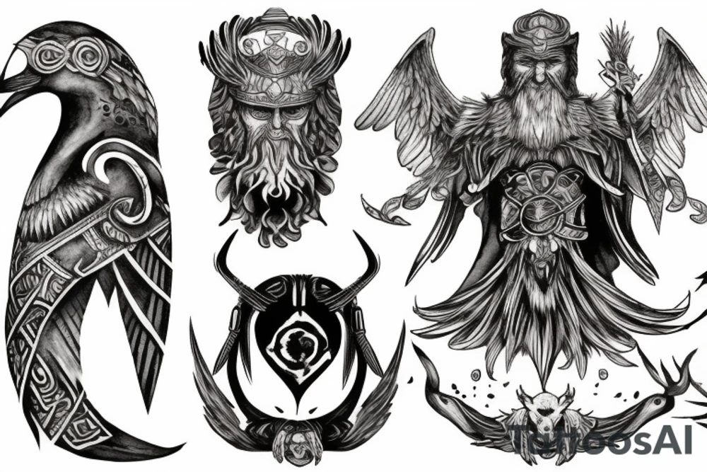 odin with mugin and munin behind him tattoo idea
