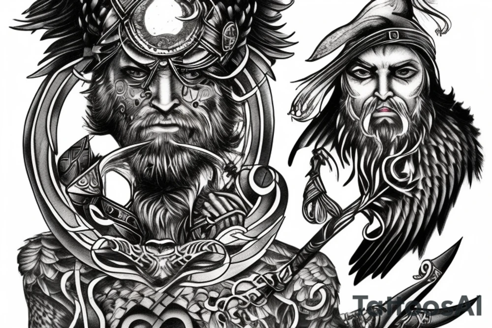 odin with mugin and munin behind him tattoo idea