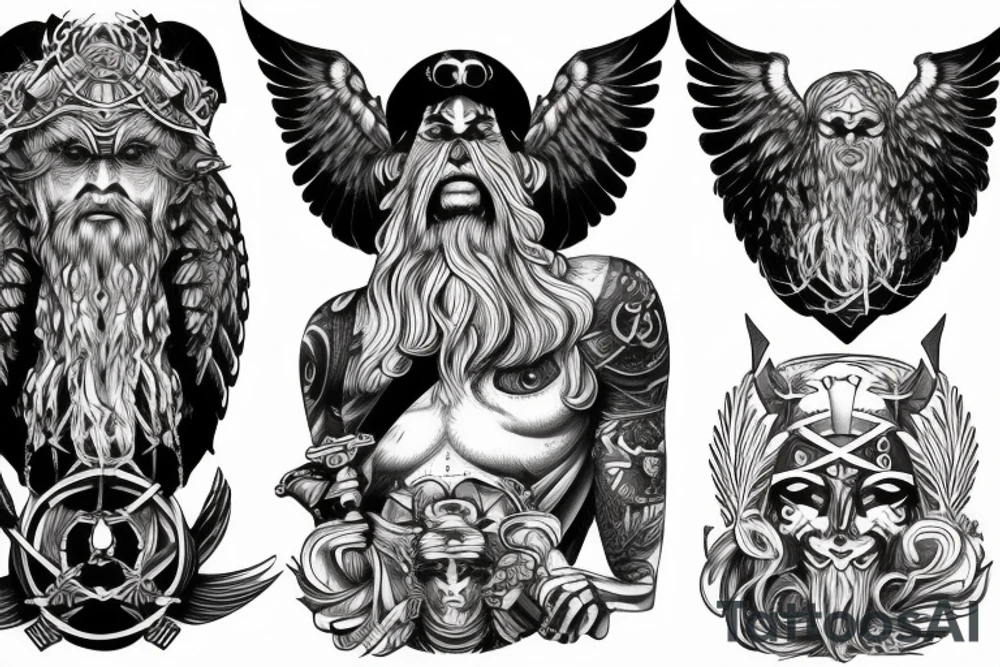 odin with mugin and munin behind him tattoo idea