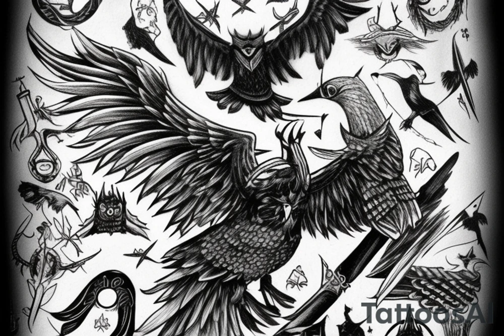odin with mugin and munin behind him tattoo idea
