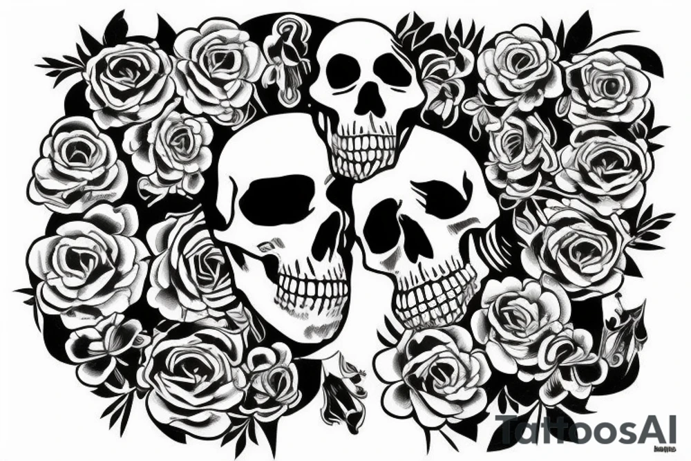 Skulls with flowers dark tattoo idea