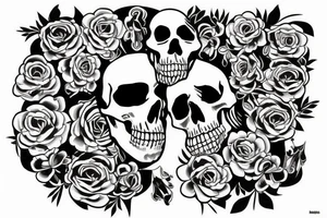 Skulls with flowers dark tattoo idea