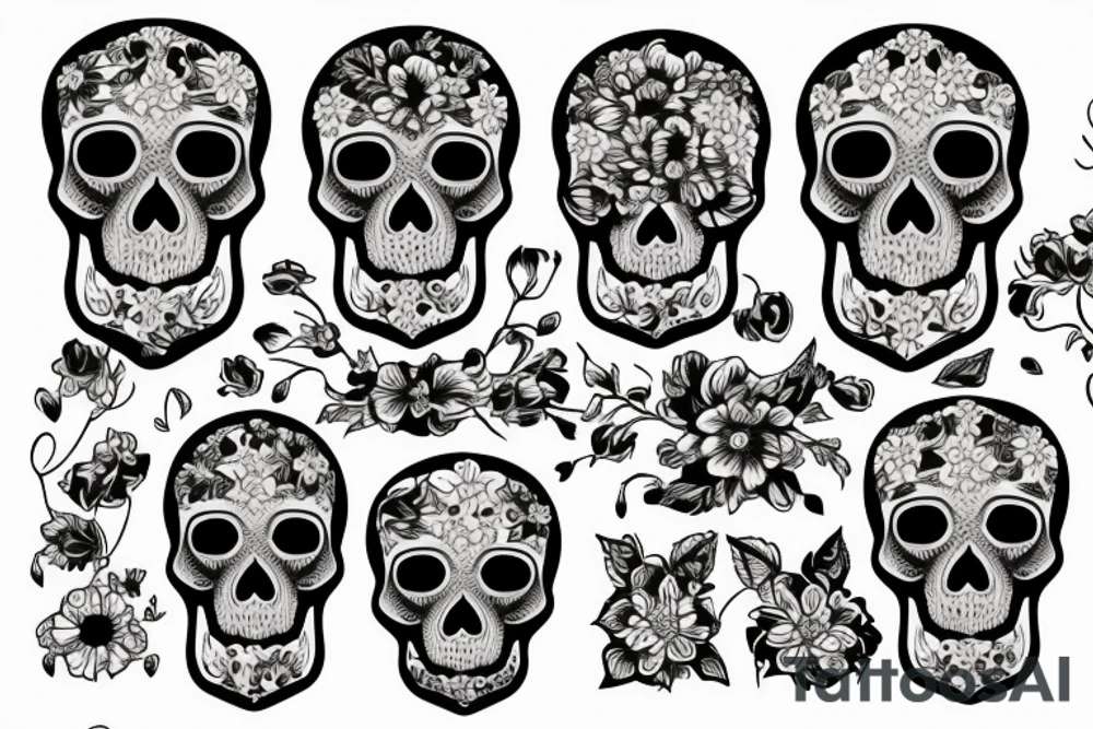 Skulls with flowers dark tattoo idea