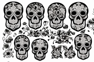 Skulls with flowers dark tattoo idea