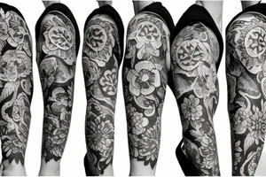 Sleeve Skulls with flowers dark tattoo idea