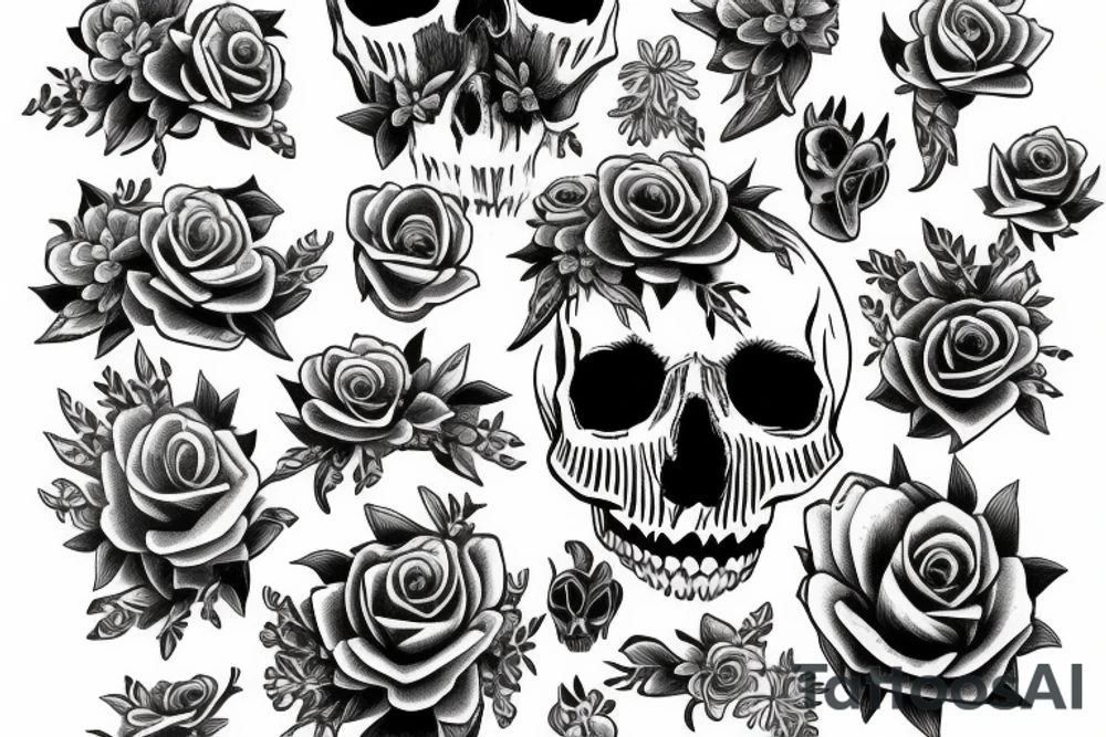 Sleeve skulls flowers tattoo idea
